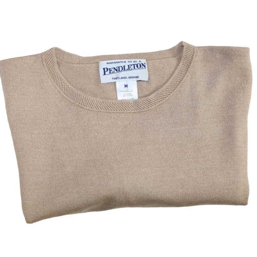 Pendleton Sandy Tan Short Sleeve Spring Style V-Neck Sweater, Size Medium
